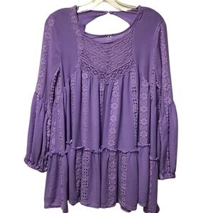 Free People Kiss Kiss Tunic Dress Amethyst Size S Lace Cutout Back Boho Purple